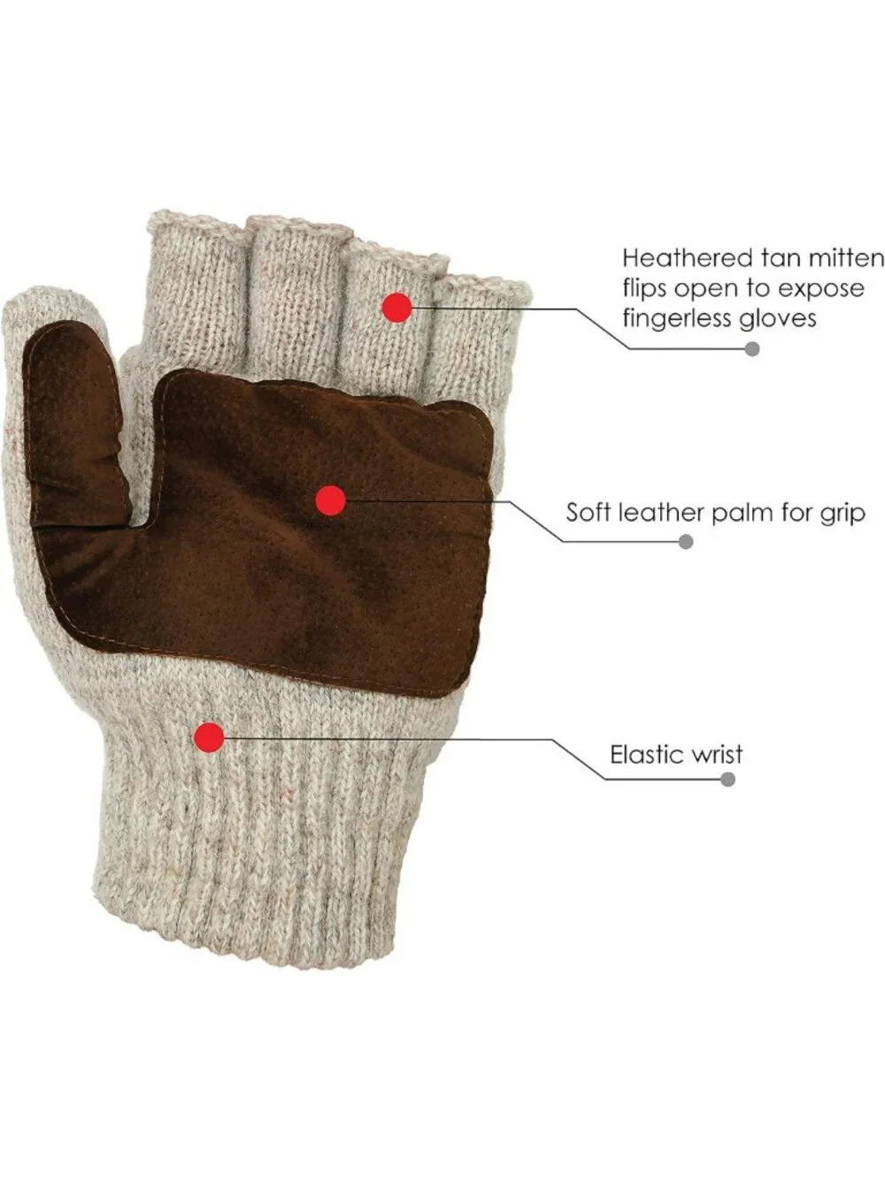Cozy 360° Wool Glomitt Flip Mitten with 3M Thinsulate Lining - Tan Color